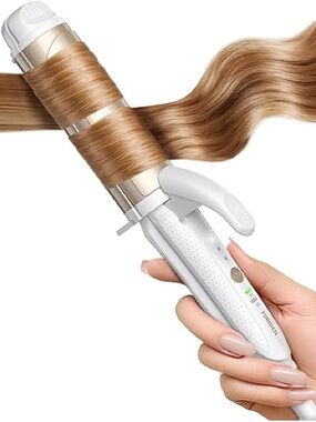 White and Gold Ceramic Curling Iron for Women - Unbranded